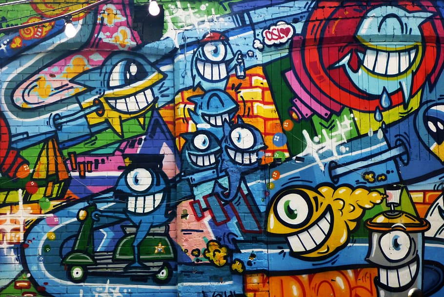 assorted-color character painting, graffiti painting i, wall HD wallpaper