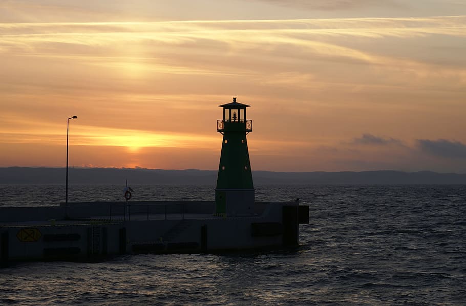 lighthouse during sunset, Sea Wall, Navigation, lighter, flow HD wallpaper