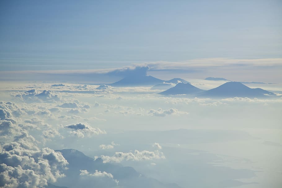 aerial photograph of clouds and mountain, photo of blue clouds HD wallpaper