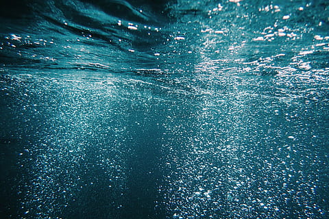underwater photo of sun glare, sea, blue, nature, backgrounds HD wallpaper