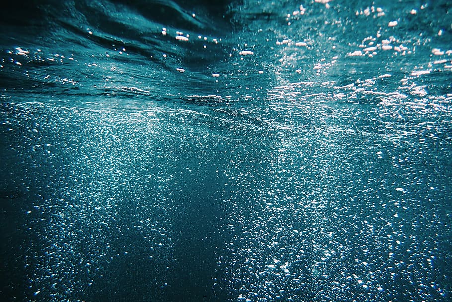 underwater photo of sun glare, sea, blue, nature, backgrounds HD wallpaper