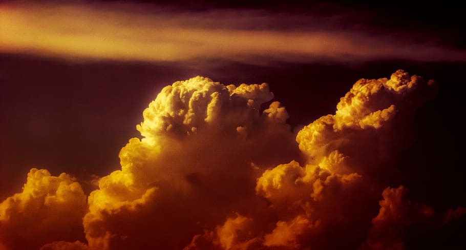 nimbus clouds during golden hour, black sky, fire, revelation HD wallpaper