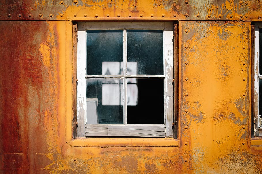 gray and brown metal wall, gray wooden window frame, closeup photography HD wallpaper
