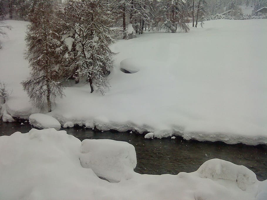 winter, stream, snow, landscape, tourism, cold temperature HD wallpaper