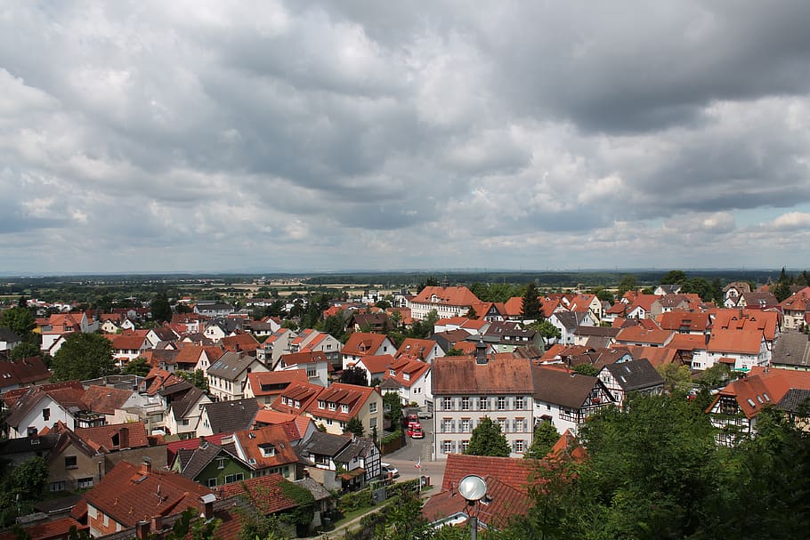 bensheim-auerbach, town, hessen, germany, view, panorama, cloudscape