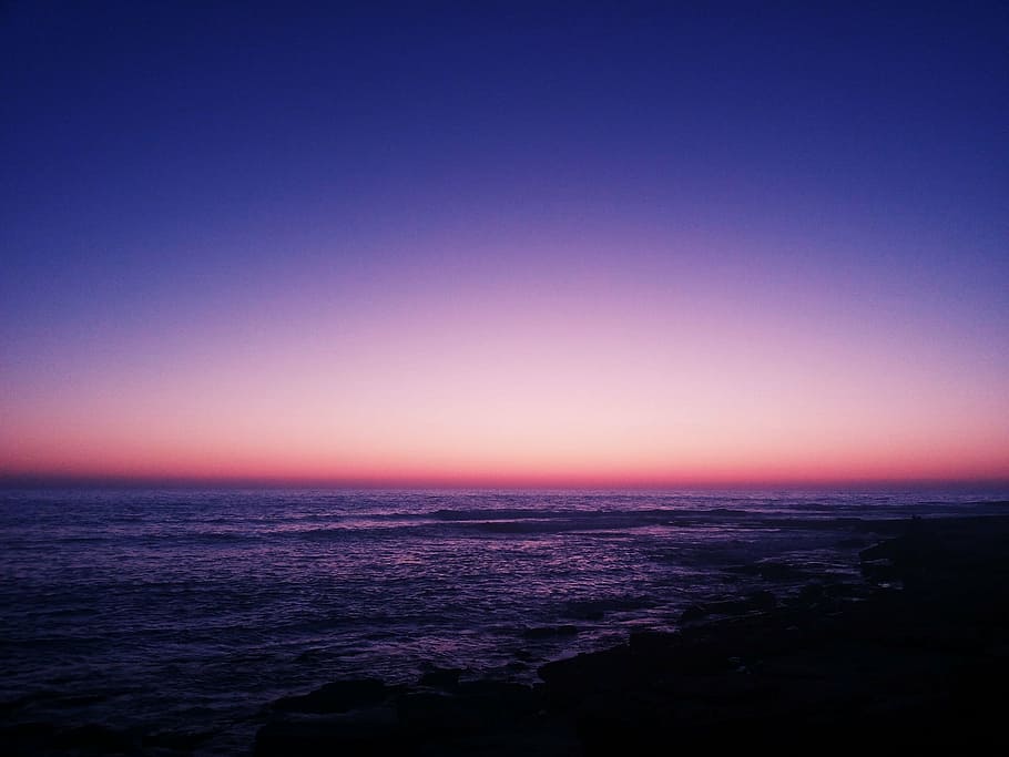 aerial photography of sea, sunset, beach, nature, dusk, sky HD wallpaper