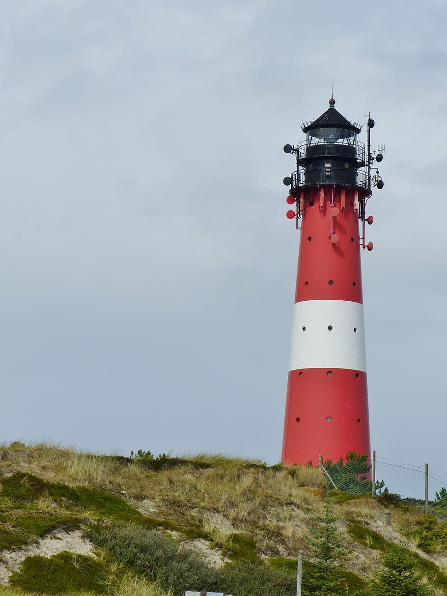 lighthouse, sylt, coast, red, white, building, striped, tower HD wallpaper