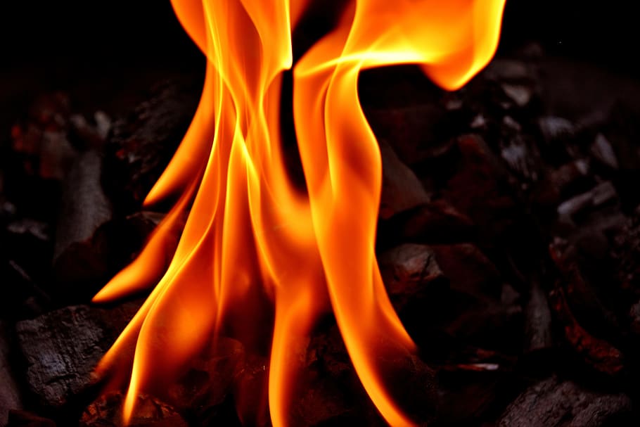 Fire, Flame, Carbon, Burn, Hot, Mood, campfire, fireplace, grill HD wallpaper