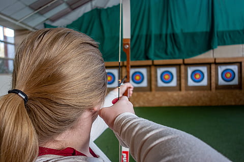 archery, shooting, target, objective, arrow, sport, room, person HD wallpaper