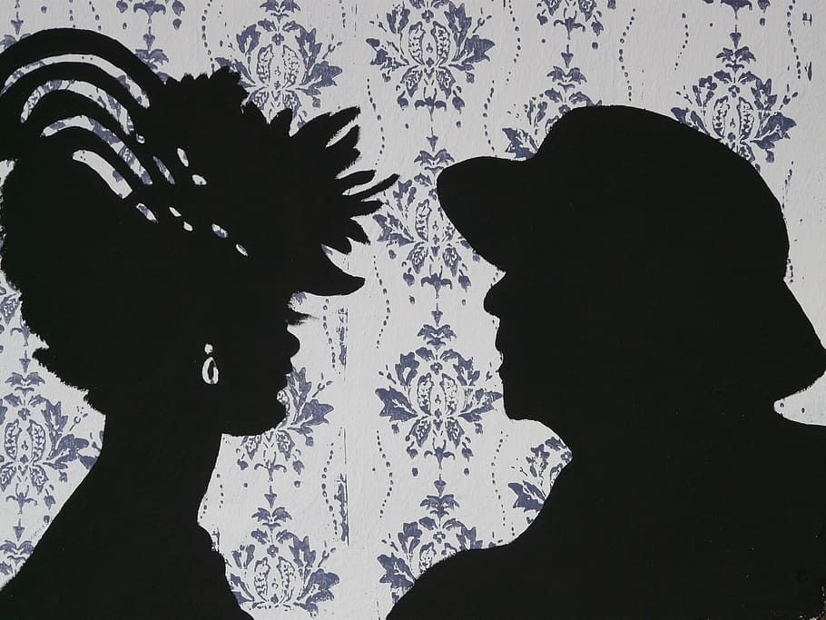 silhouette photo of man and woman, shadow play, profile, pair HD wallpaper
