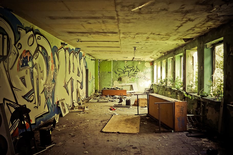 ruin concrete room, lost places, pforphoto, leave, decay, old, HD wallpaper