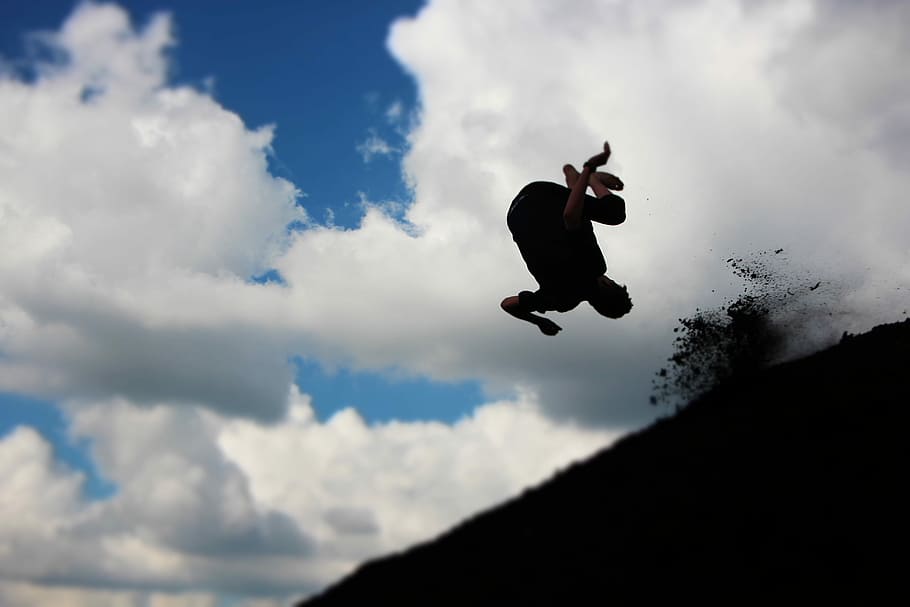 Jump, Somersault, Fun, Sport, Nature, cloud - sky, silhouette