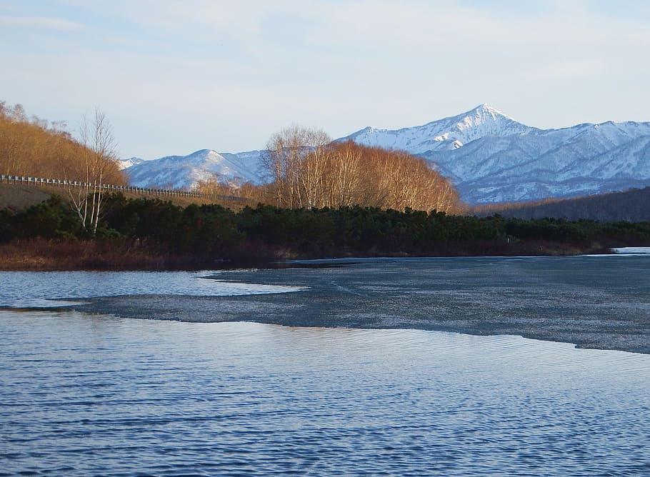 spring, lake, ice, mountains, sky, clouds, nature, trees, landscape HD wallpaper