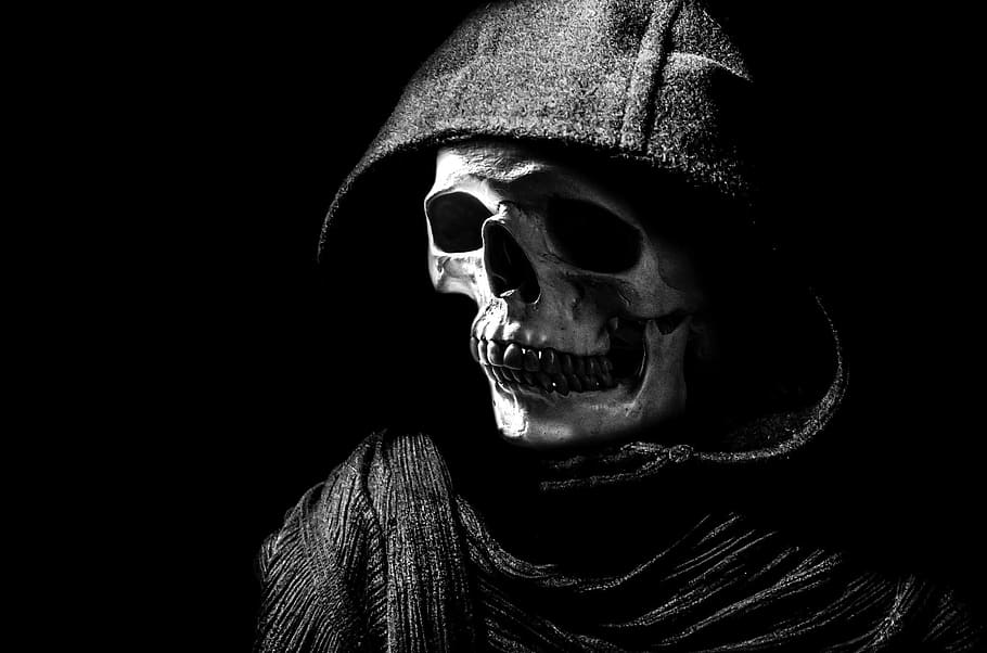 grim reaper illustration, skull, halloween, people, mask, dummy, HD wallpaper