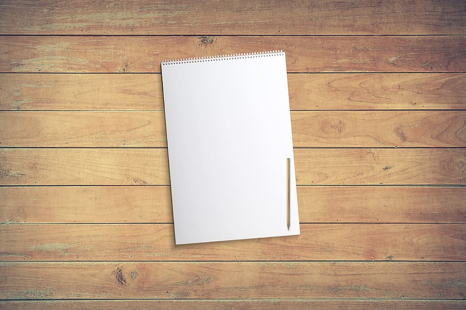 white notebook on brown wooden surface, write, table, sheet HD wallpaper