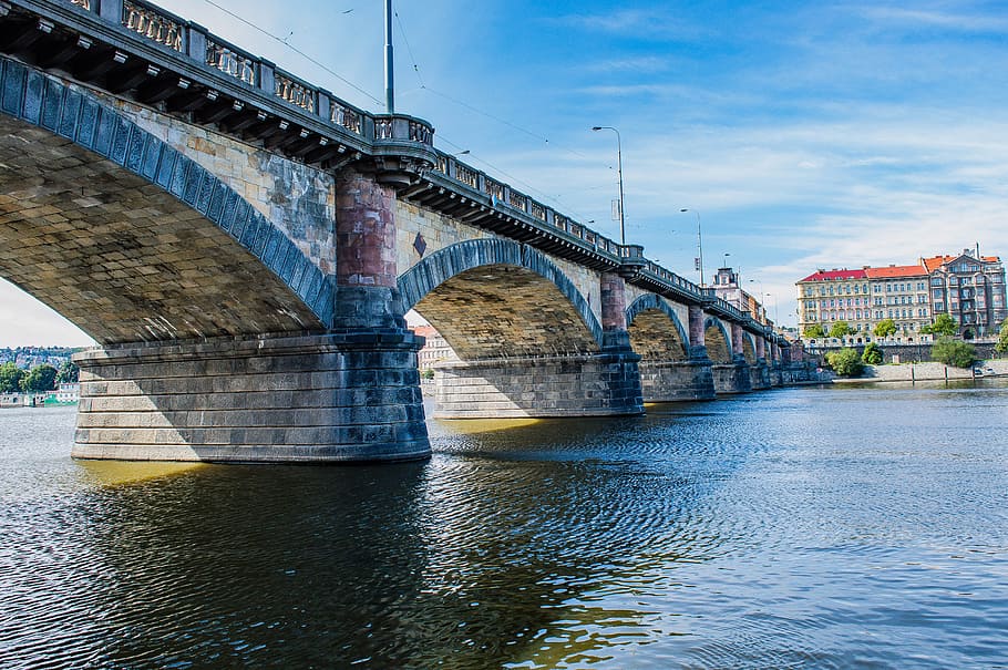 gray concrete bridge during daytime, Prague, City, River, Blue Sky HD wallpaper