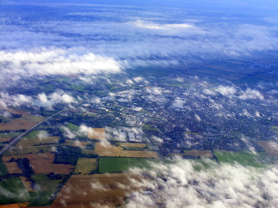 cloud, ground, sky, white, plane, day, the haze, building, cloud - sky HD wallpaper
