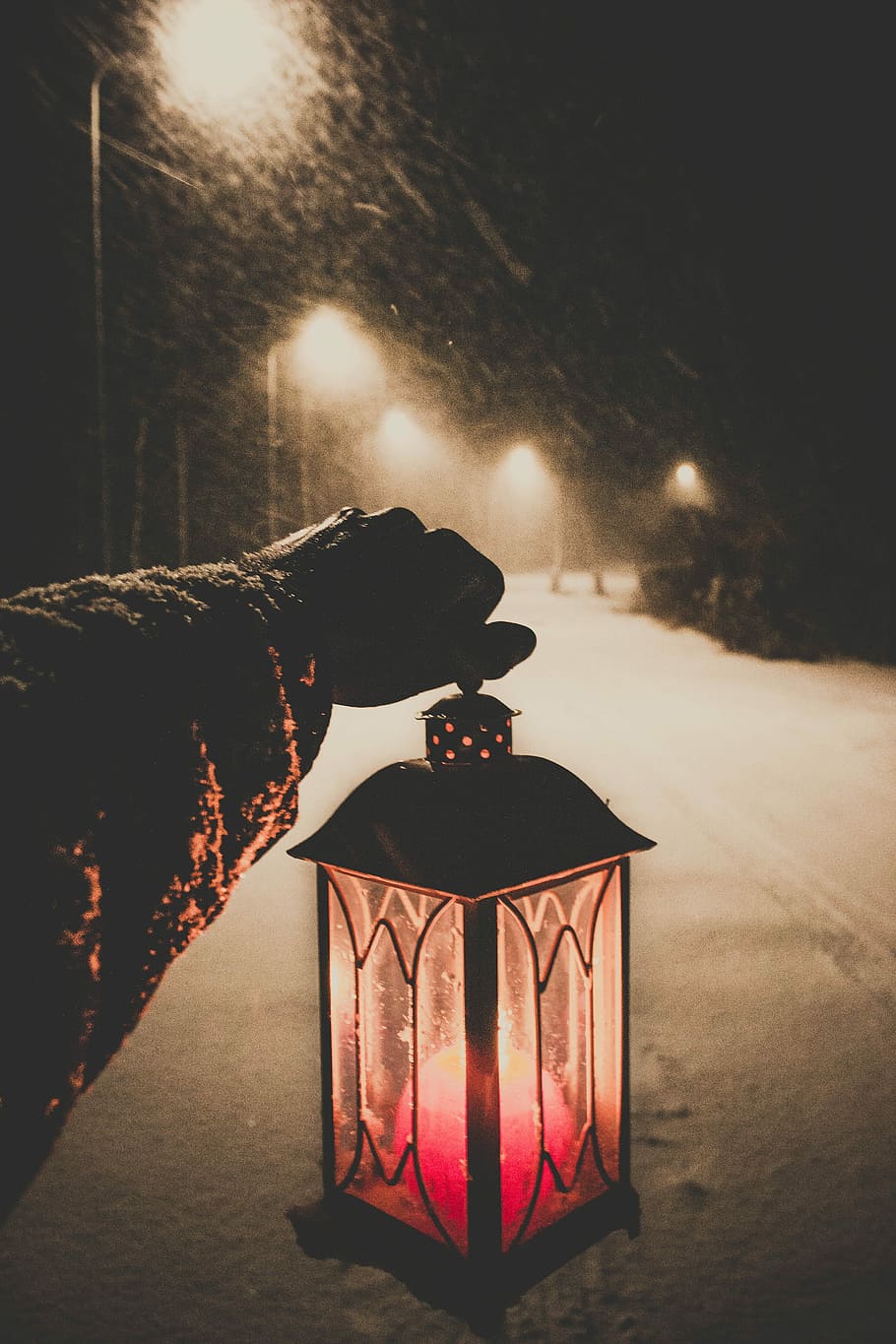 person holding candle lantern, snow, snowing, snowflake, winter HD wallpaper