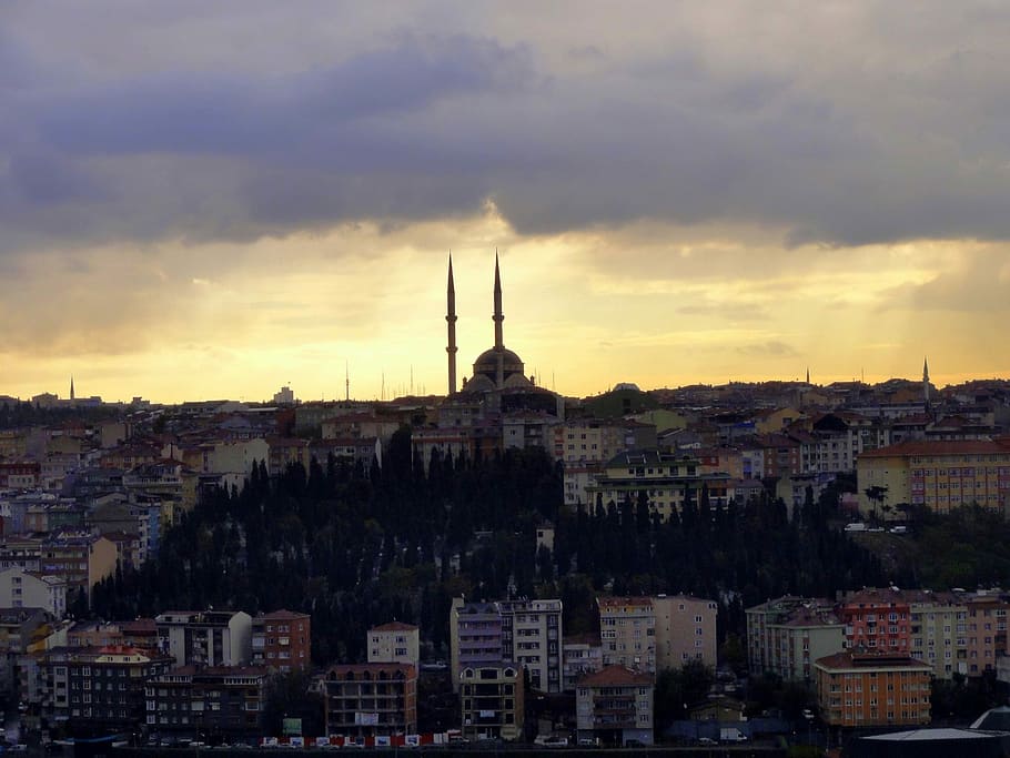 Sky, Sunset, Clouds, Skyline, Istanbul, cities, tukey, golden horn HD wallpaper