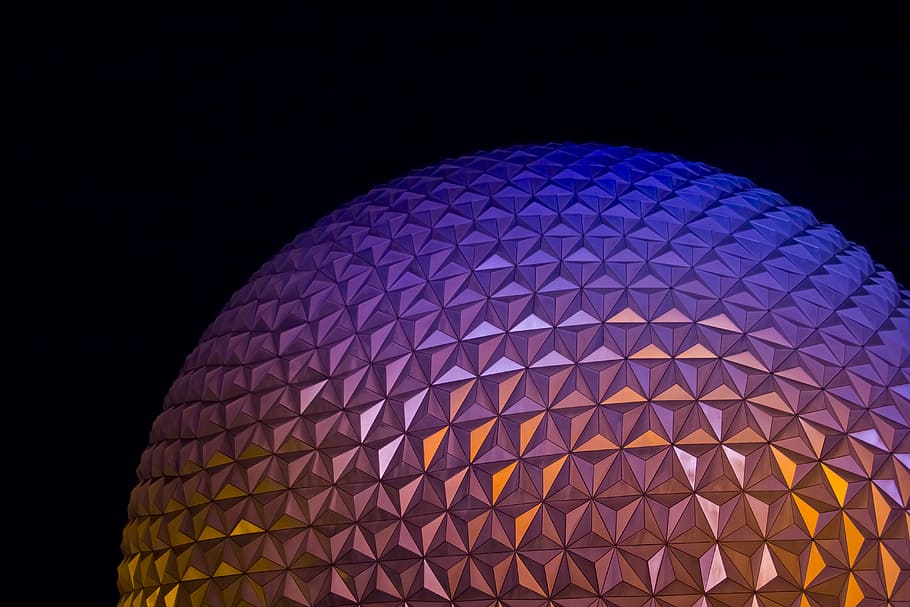 round grey dome architecture, untitled, Epcot, color, night, shere