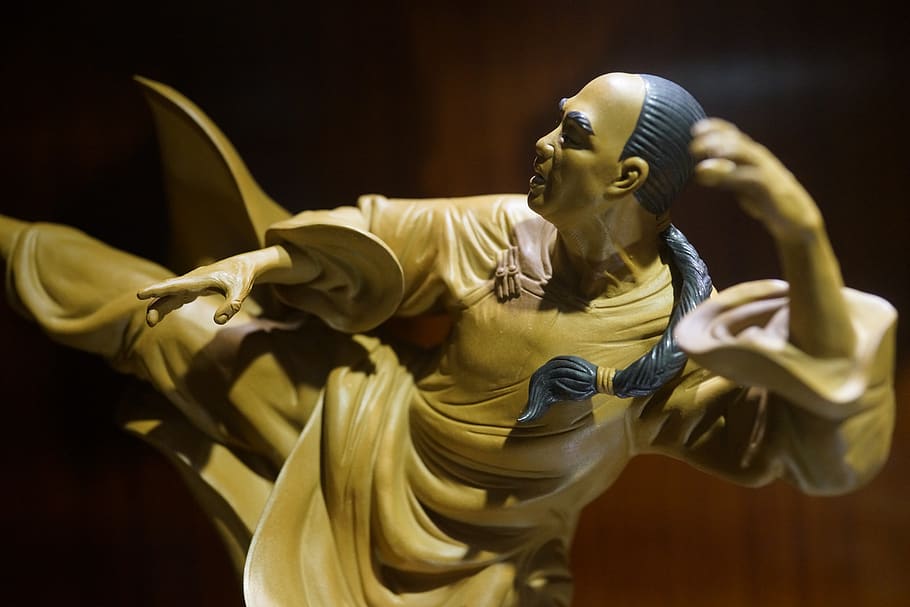 kung-fu fighter kung-fu kick, wushu, chinese martial arts, sculpture