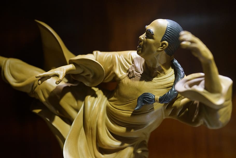 kung-fu fighter kung-fu kick, wushu, chinese martial arts, sculpture, HD wallpaper