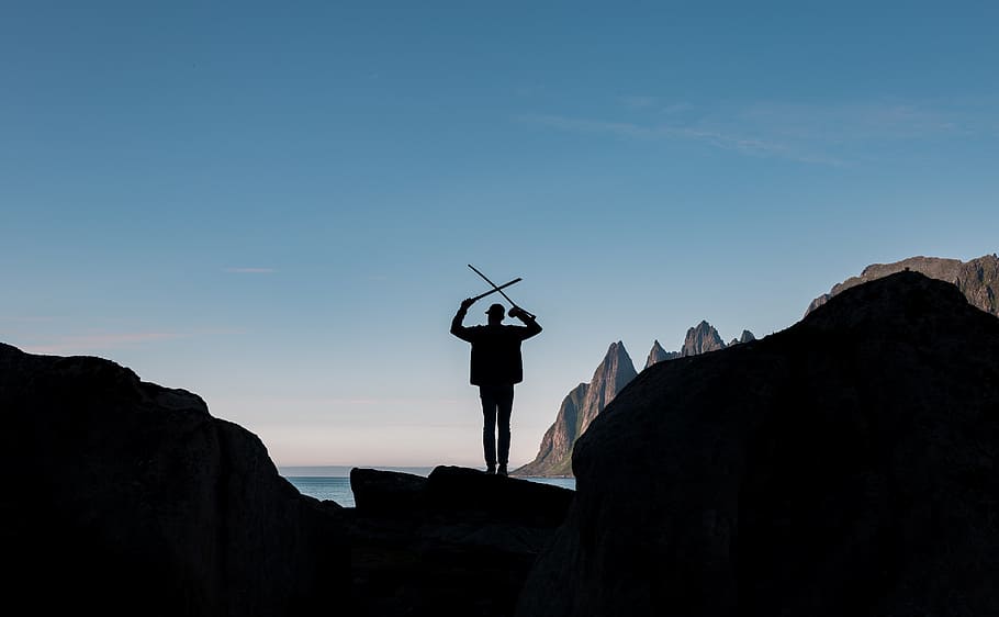 rocks, hill, cliff, landscape, sea, ocean, people, man, adventure HD wallpaper