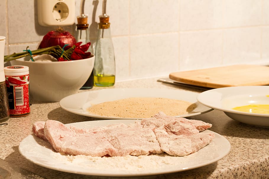 schnitzel, cook, breading, kitchen, eat, food, meat, breaded HD wallpaper