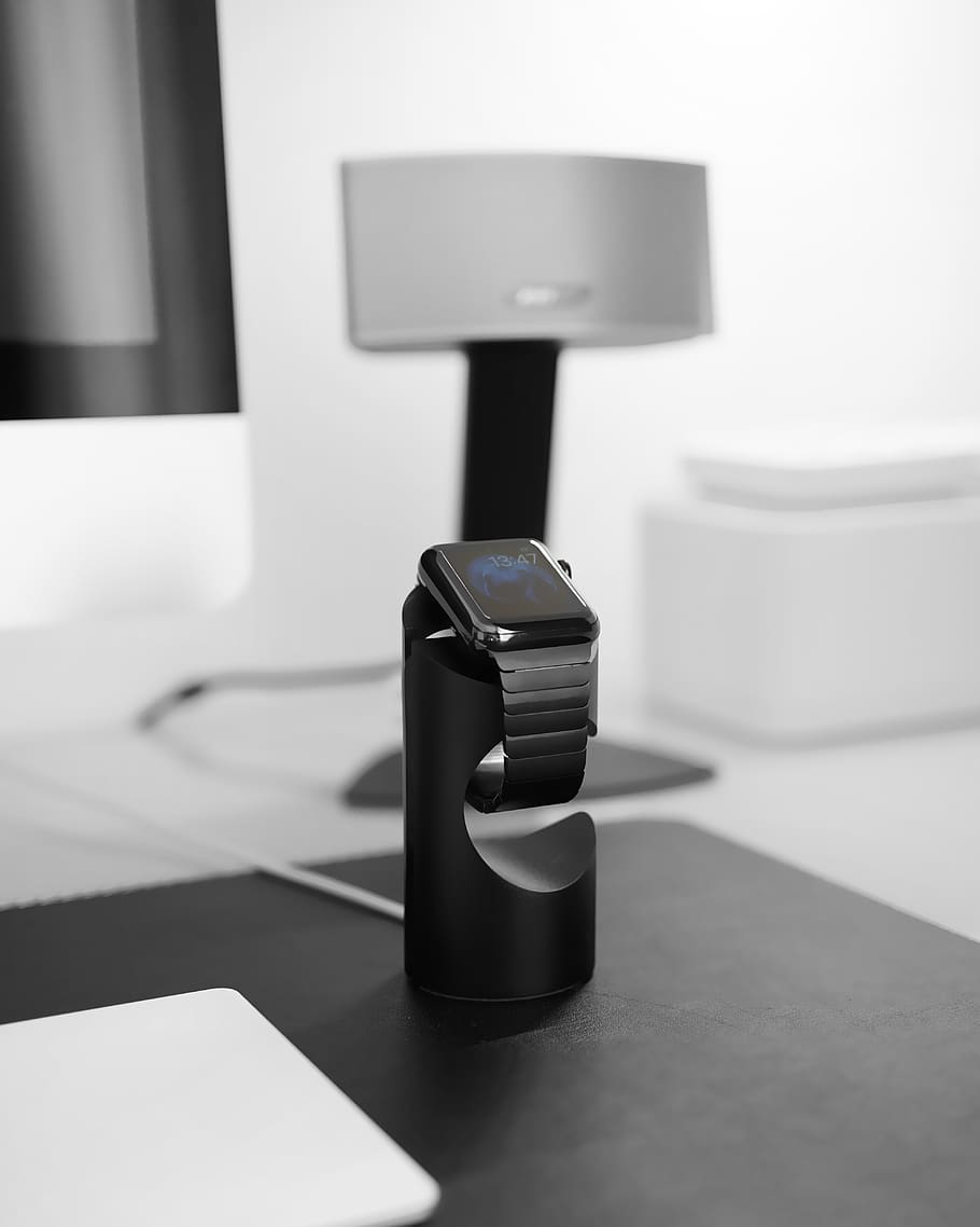 black and white, table, watch, indoors, no people, technology HD wallpaper