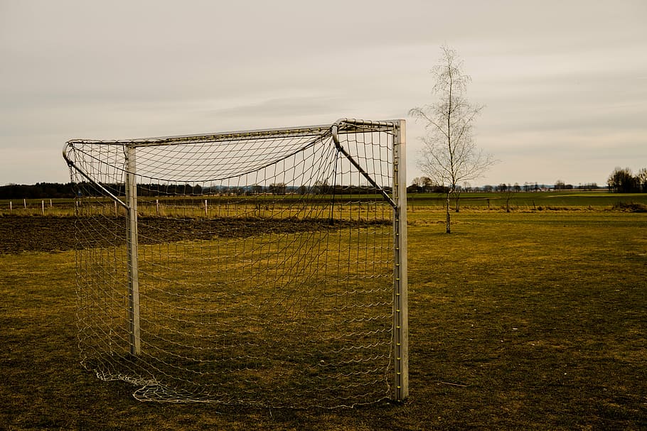 white metal-framed soccer net, football, football goal, football pitch, HD wallpaper
