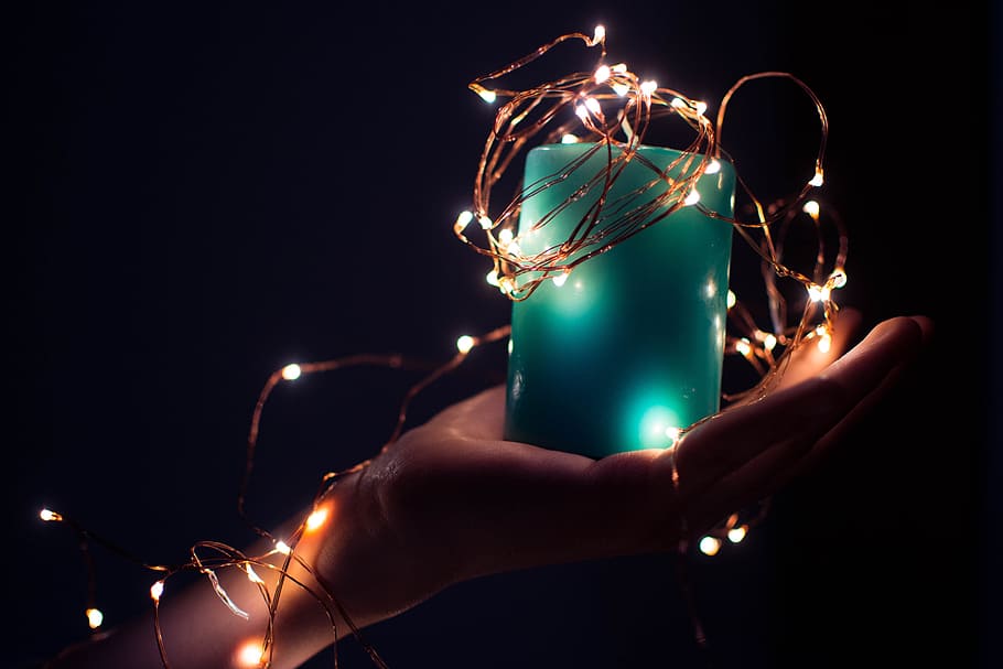 dark, night, lights, wire, hand, palm, green, illuminated, black background HD wallpaper