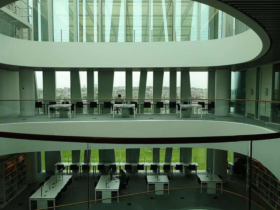 library, scotland, architecture, modern, interior, built structure HD wallpaper