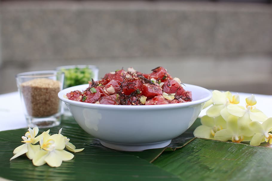 Tuna, Poke, annaseafresh, bowl, food and drink, flower, no people HD wallpaper