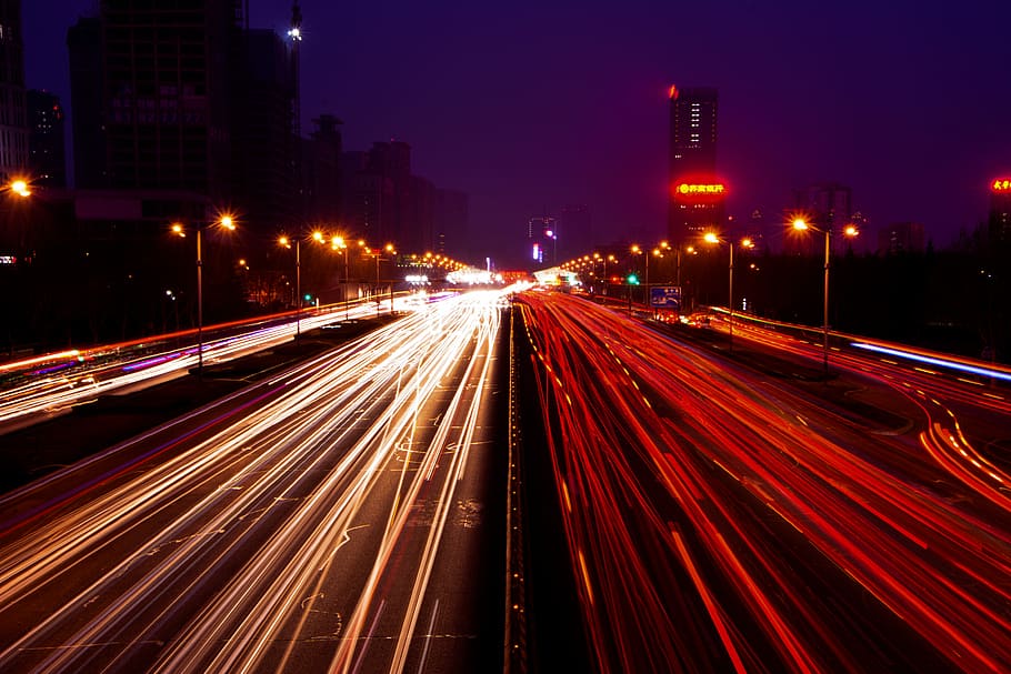Traffic, Light, Light, Night, illuminated, speed, light trail HD wallpaper