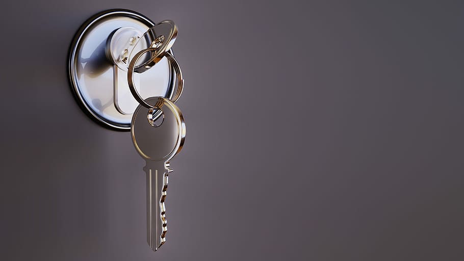 gray metal lock with key, castle, security, background, copy space HD wallpaper