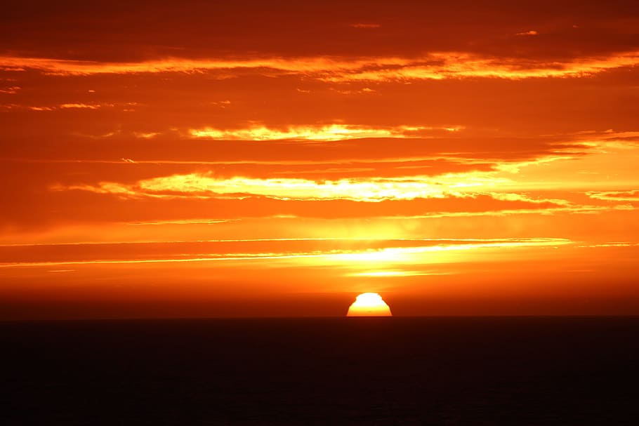 sunset, seascape, sky, orange, ocean, orange color, beauty in nature HD wallpaper