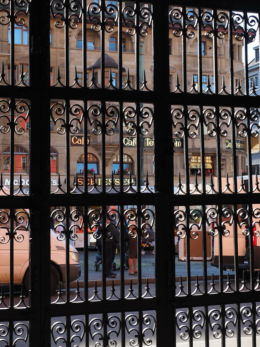 bars, wrought iron, grid, gate, goal, town hall, basel, input HD wallpaper