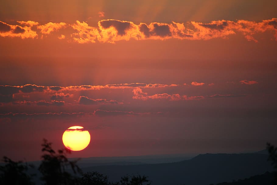 sunset, red sky, nature, cloud, dusk, cloud - sky, beauty in nature HD wallpaper