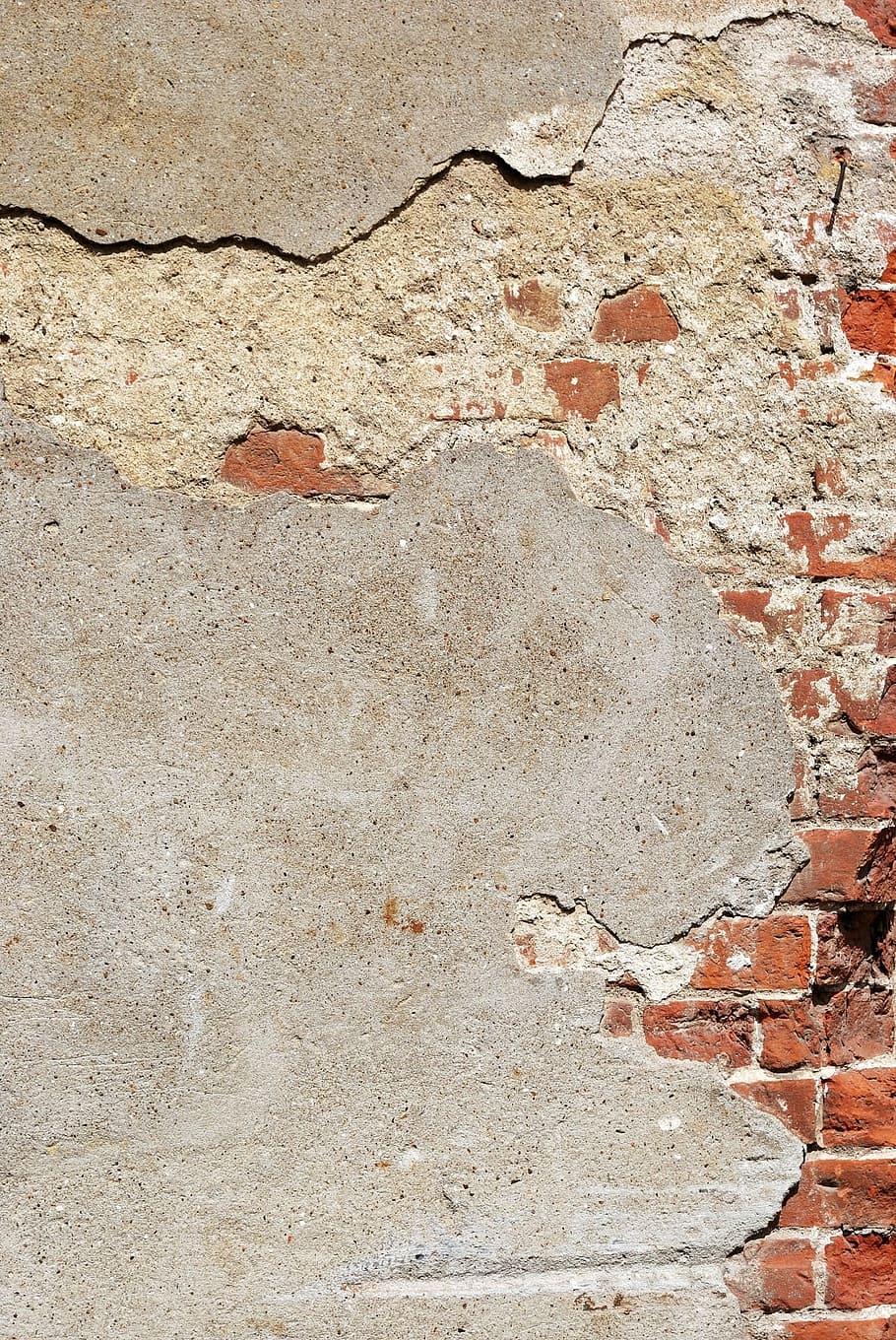 wall, plaster, ripped, weathered, bricks, aged, background HD wallpaper