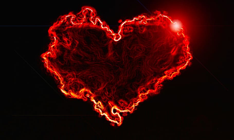 flare-up, brand, form, flammable, heart, romance, hot, black background, HD wallpaper