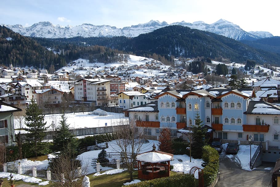 Snow, Mountain, Landscape, Winter, houses, village, building exterior HD wallpaper