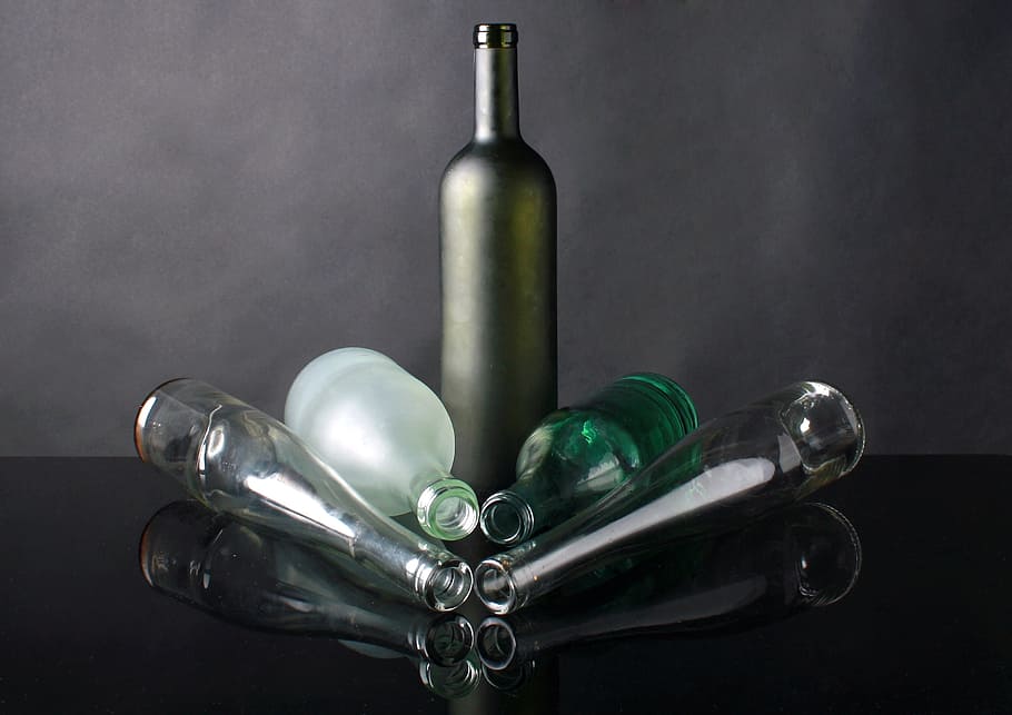 several glass bottles, the bottle, composition, studio, a bottle of HD wallpaper