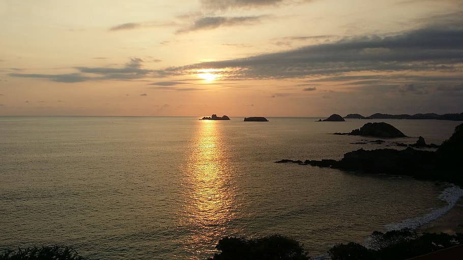 sun, nature, sunset, sea, beach, landscape, is, sky, water HD wallpaper