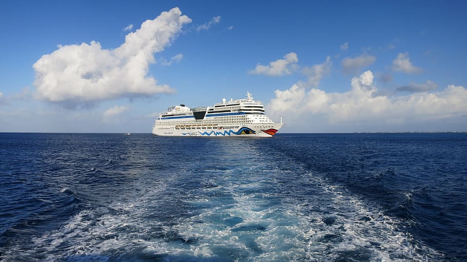 white cruise ship, caribbean, sea, travel, holiday, water, sky, HD wallpaper