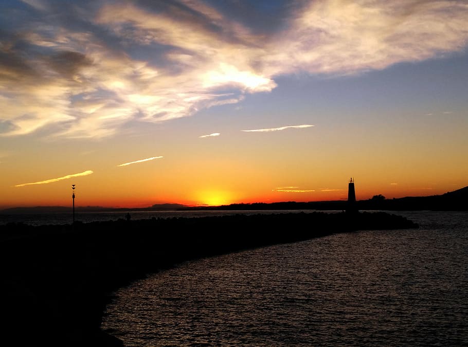 sunset, clouds, sky, cloud - sky, water, scenics - nature, silhouette HD wallpaper
