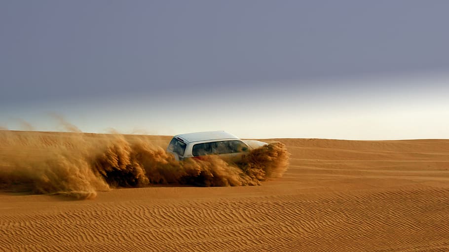 desert, landscape, panoramic, dry, horizontal, mode of transportation HD wallpaper