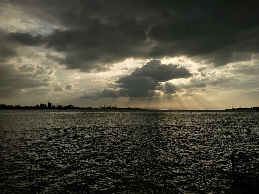 beach, black-and-white, clouds, cloudy, horizon, nature, ocean HD wallpaper