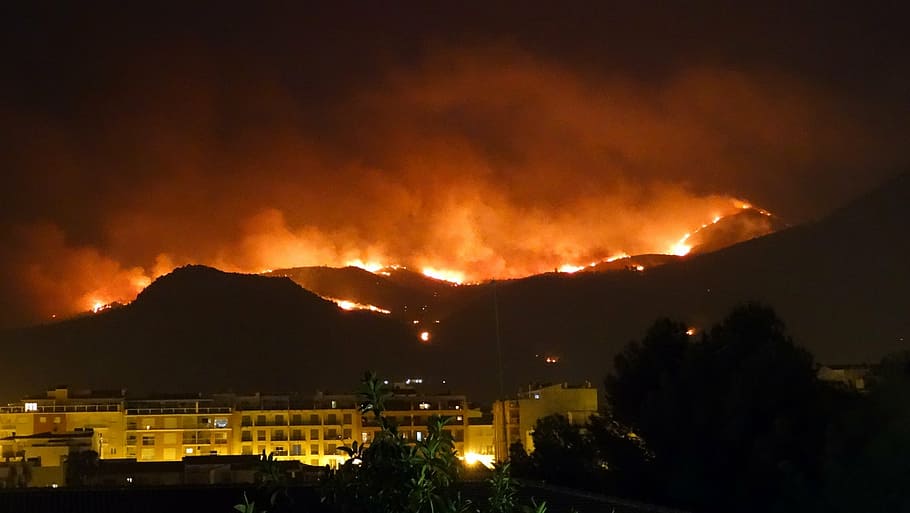 fire, pego, mountain, nature, landscape, devastation, heat HD wallpaper