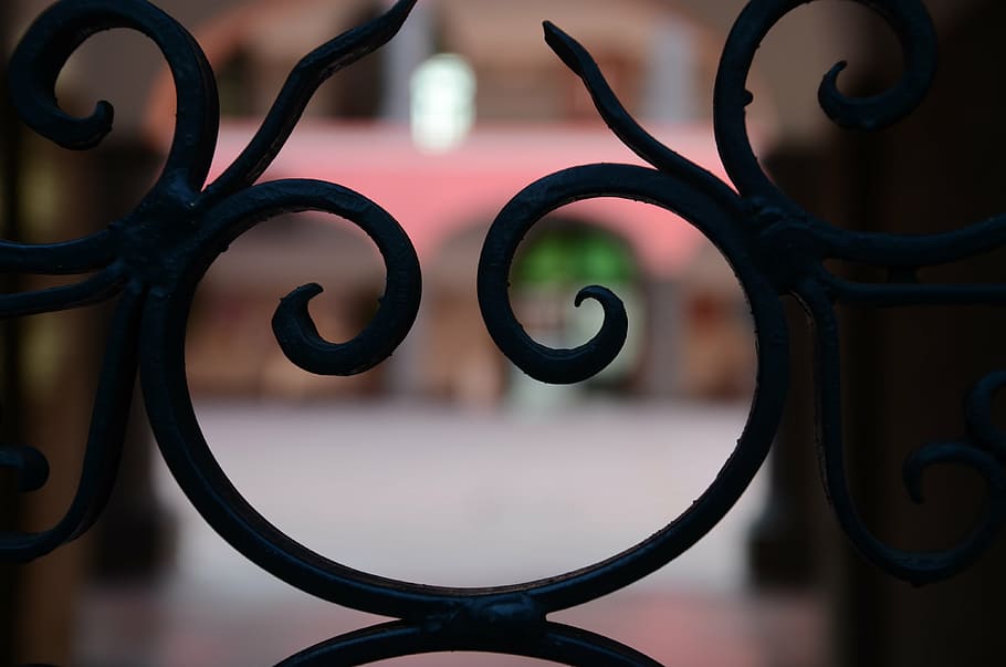 door, backlight, smile, metal, wrought iron, focus on foreground HD wallpaper