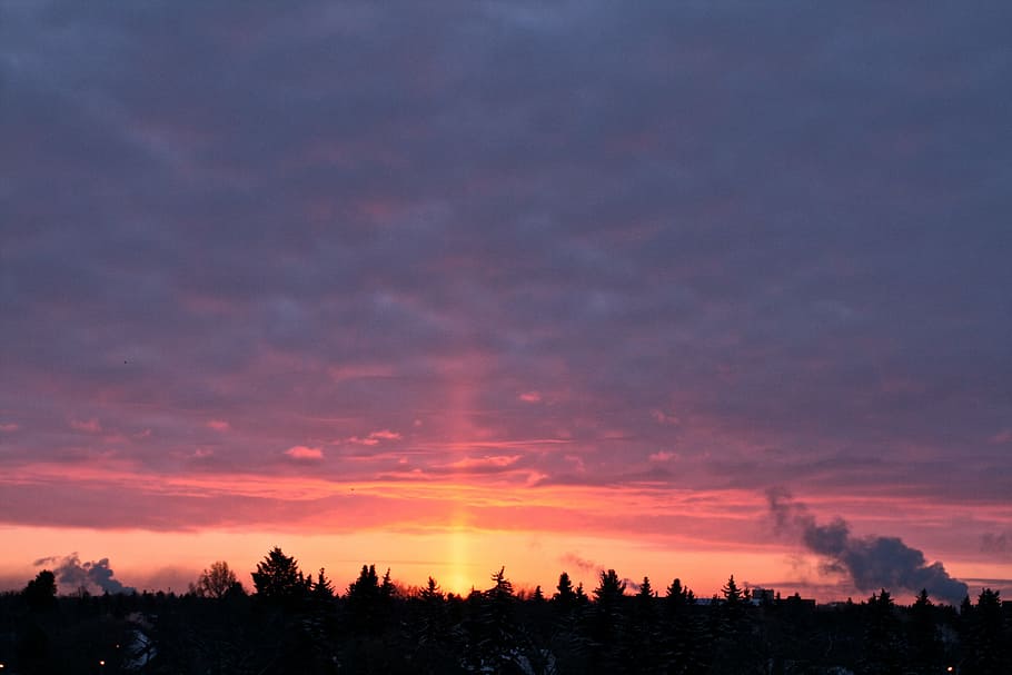 sunrise, edmonton, canada, light pillar, sky, sunset, cloud - sky HD wallpaper
